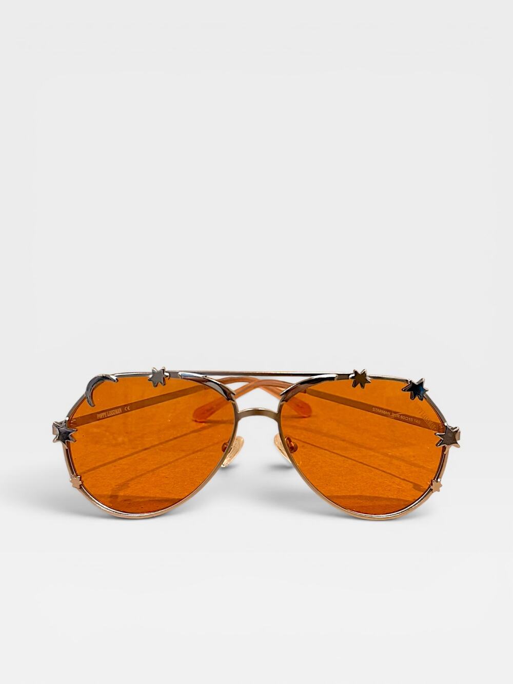 POPPY LISSIMAN Starman Aviator Sunglasses Orange Lens Metal Like New